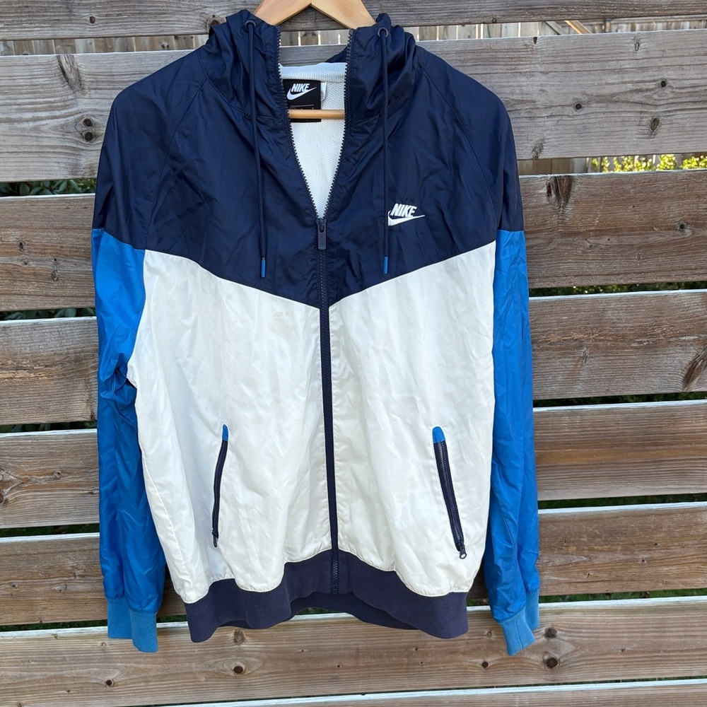 Nike Men's Navy and white Windbreaker Jacket size L